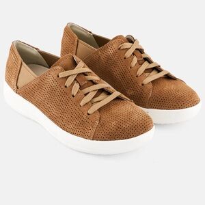 Fit Flop suede Tan Perforated Sneakers with White Soles size 5